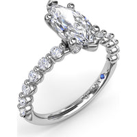 Contemporary Marquise Solitaire Engagement Ring Setting with Shared-Prong Round Diamond Band by Fana - 0.44 Carat Total Diamond Weight