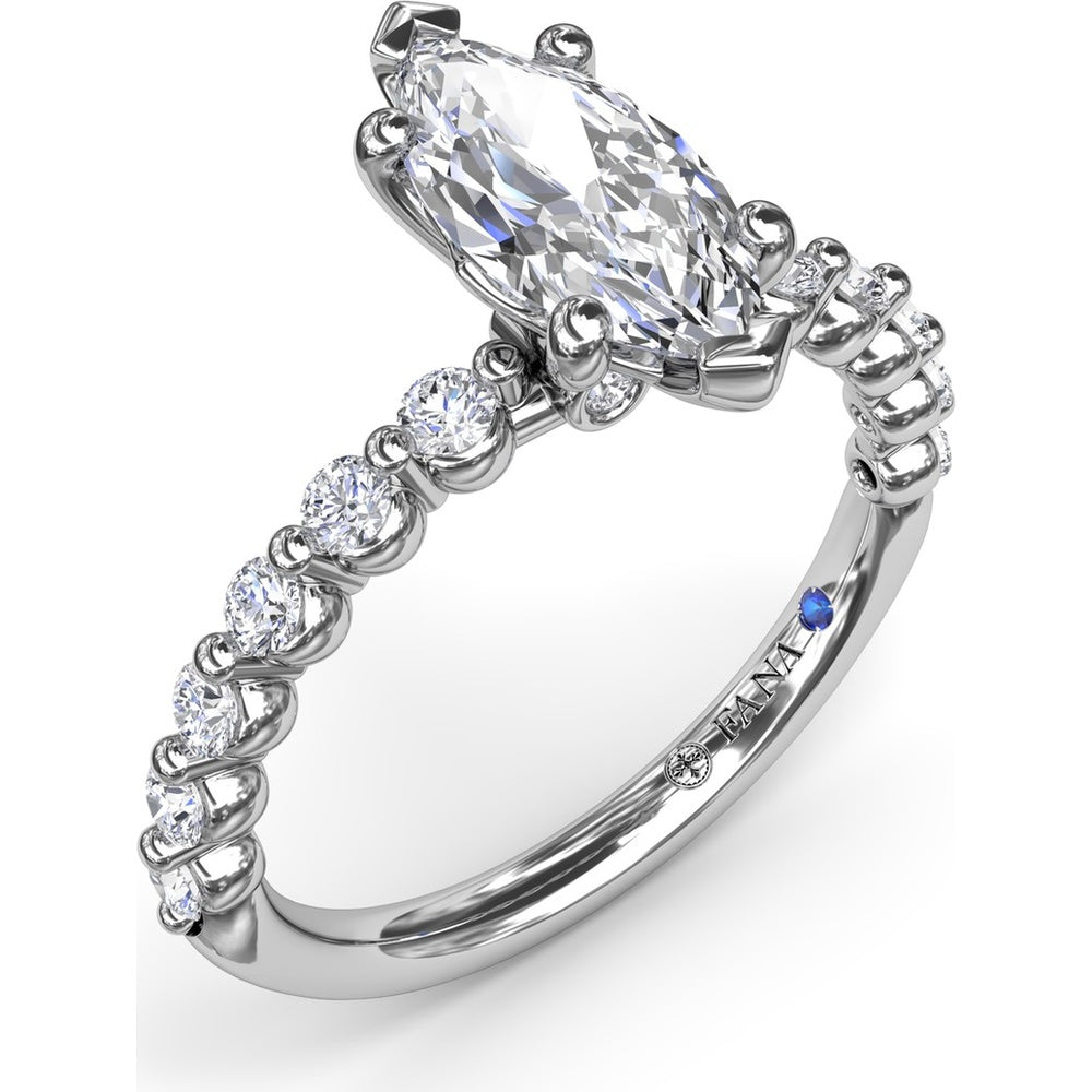 Contemporary Marquise Solitaire Engagement Ring Setting with Shared-Prong Round Diamond Band by Fana - 0.44 Carat Total Diamond Weight