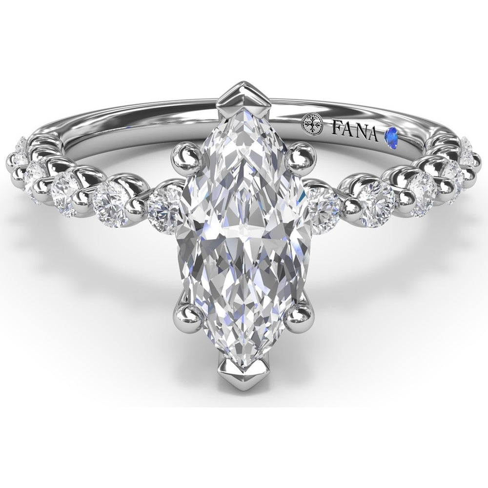Contemporary Marquise Solitaire Engagement Ring Setting with Shared-Prong Round Diamond Band by Fana - 0.44 Carat Total Diamond Weight