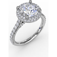 Contemporary Round Diamond Double Halo Engagement Ring Setting with Pavé Split Shank, 0.71 Carat Total Diamond Weight by Fana