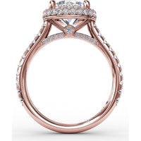 Contemporary Round Diamond Double Halo Engagement Ring Setting with Pavé Split Shank, 0.71 Carat Total Diamond Weight by Fana