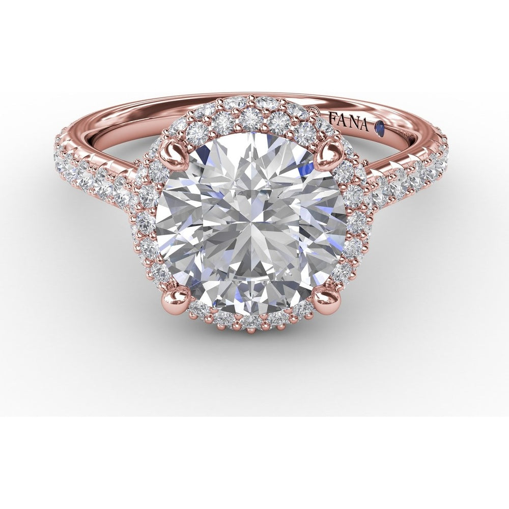 Contemporary Round Diamond Double Halo Engagement Ring Setting with Pavé Split Shank, 0.71 Carat Total Diamond Weight by Fana