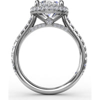 Contemporary Round Diamond Double Halo Engagement Ring Setting with Pavé Split Shank, 0.71 Carat Total Diamond Weight by Fana