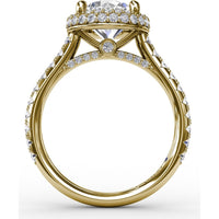 Contemporary Round Diamond Double Halo Engagement Ring Setting with Pavé Split Shank, 0.71 Carat Total Diamond Weight by Fana