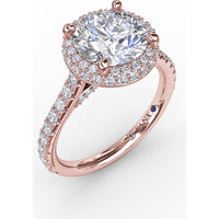 Contemporary Round Diamond Double Halo Engagement Ring Setting with Pavé Split Shank, 0.71 Carat Total Diamond Weight by Fana