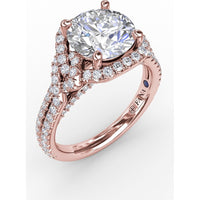 Contemporary Round Diamond Halo Engagement Ring Setting with Double-Row Split Shank by Fana