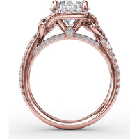 Contemporary Round Diamond Halo Engagement Ring Setting with Double-Row Split Shank by Fana