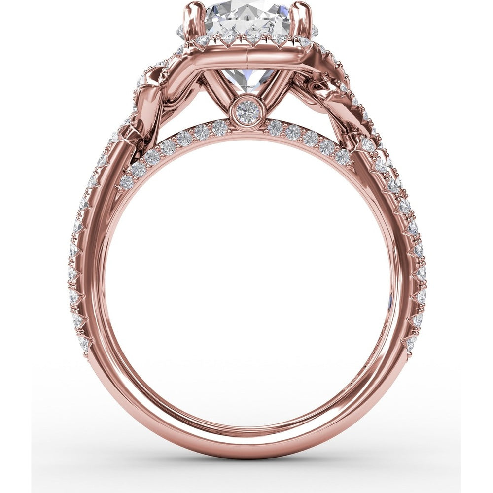 Contemporary Round Diamond Halo Engagement Ring Setting with Double-Row Split Shank by Fana