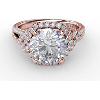 Contemporary Round Diamond Halo Engagement Ring Setting with Double-Row Split Shank by Fana