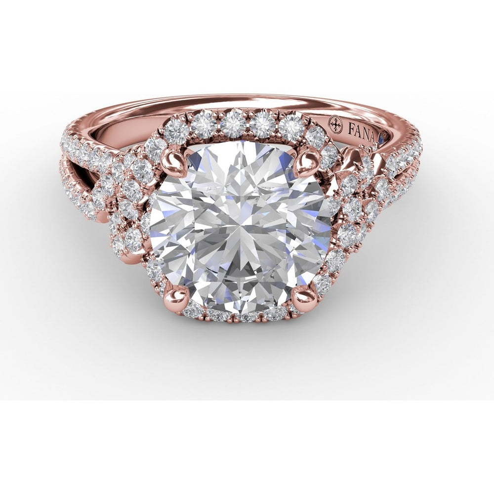 Contemporary Round Diamond Halo Engagement Ring Setting with Double-Row Split Shank by Fana