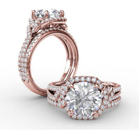 Contemporary Round Diamond Halo Engagement Ring Setting with Double-Row Split Shank by Fana