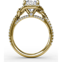 Contemporary Round Diamond Halo Engagement Ring Setting with Double-Row Split Shank by Fana