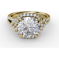 Contemporary Round Diamond Halo Engagement Ring Setting with Double-Row Split Shank by Fana