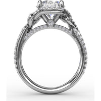 Contemporary Round Diamond Halo Engagement Ring Setting with Double-Row Split Shank by Fana