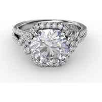 Contemporary Round Diamond Halo Engagement Ring Setting with Double-Row Split Shank by Fana