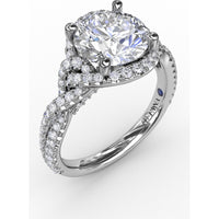 Contemporary Round Diamond Halo Engagement Ring Setting with Twisted Pavé Shank by Fana - 0.70 Carat Total Diamond Weight