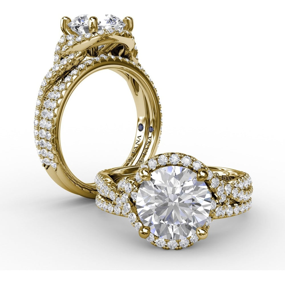 Contemporary Round Diamond Halo Engagement Ring Setting with Twisted Pavé Shank by Fana - 0.70 Carat Total Diamond Weight