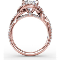Contemporary Round Diamond Halo Engagement Ring Setting with Twisted Pavé Shank by Fana - 0.70 Carat Total Diamond Weight