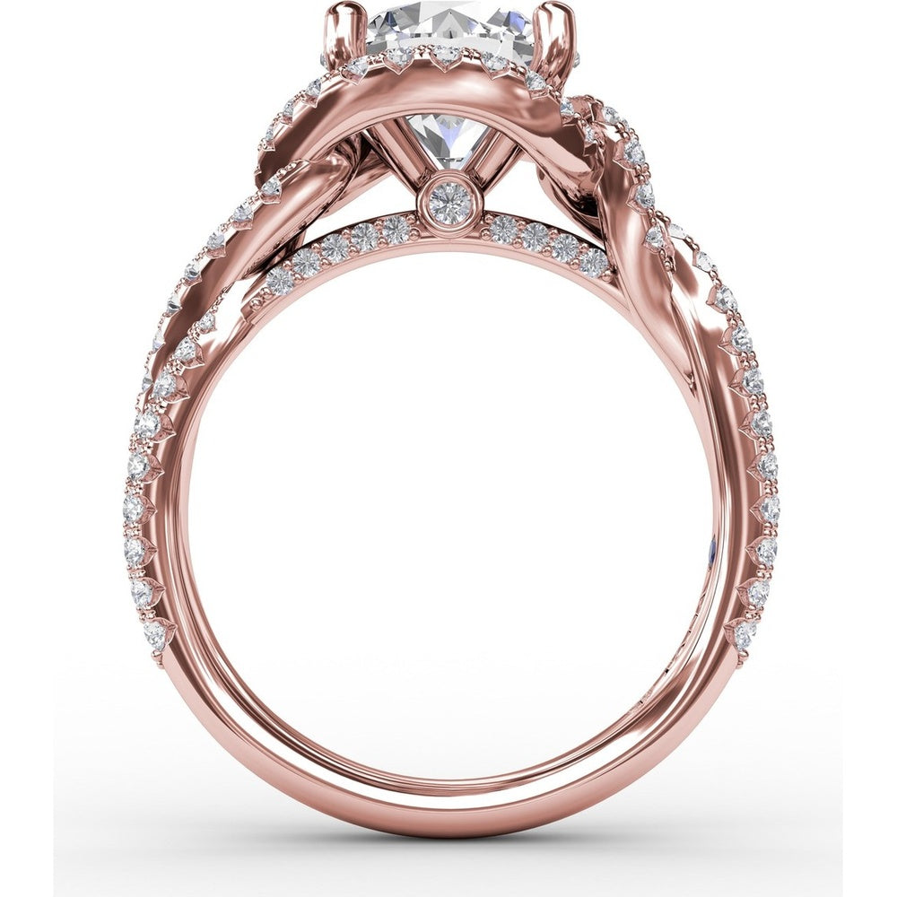Contemporary Round Diamond Halo Engagement Ring Setting with Twisted Pavé Shank by Fana - 0.70 Carat Total Diamond Weight