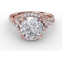 Contemporary Round Diamond Halo Engagement Ring Setting with Twisted Pavé Shank by Fana - 0.70 Carat Total Diamond Weight