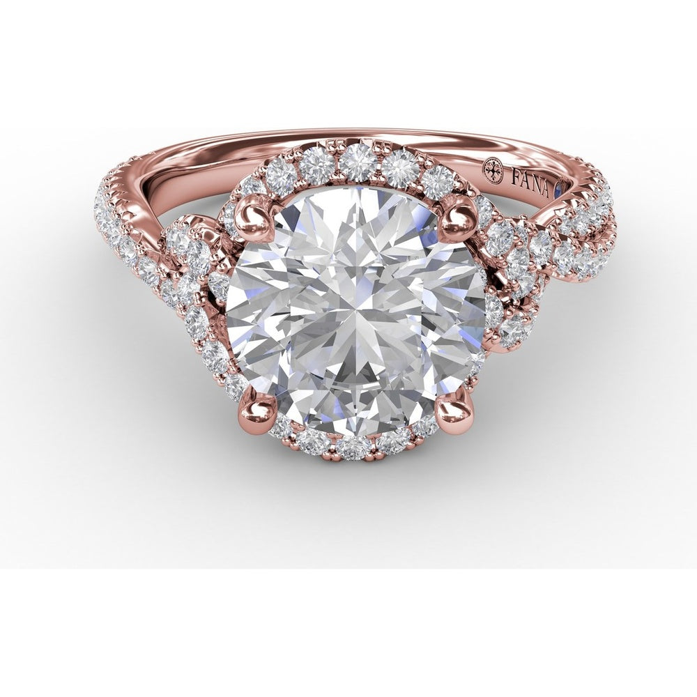 Contemporary Round Diamond Halo Engagement Ring Setting with Twisted Pavé Shank by Fana - 0.70 Carat Total Diamond Weight