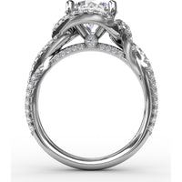 Contemporary Round Diamond Halo Engagement Ring Setting with Twisted Pavé Shank by Fana - 0.70 Carat Total Diamond Weight