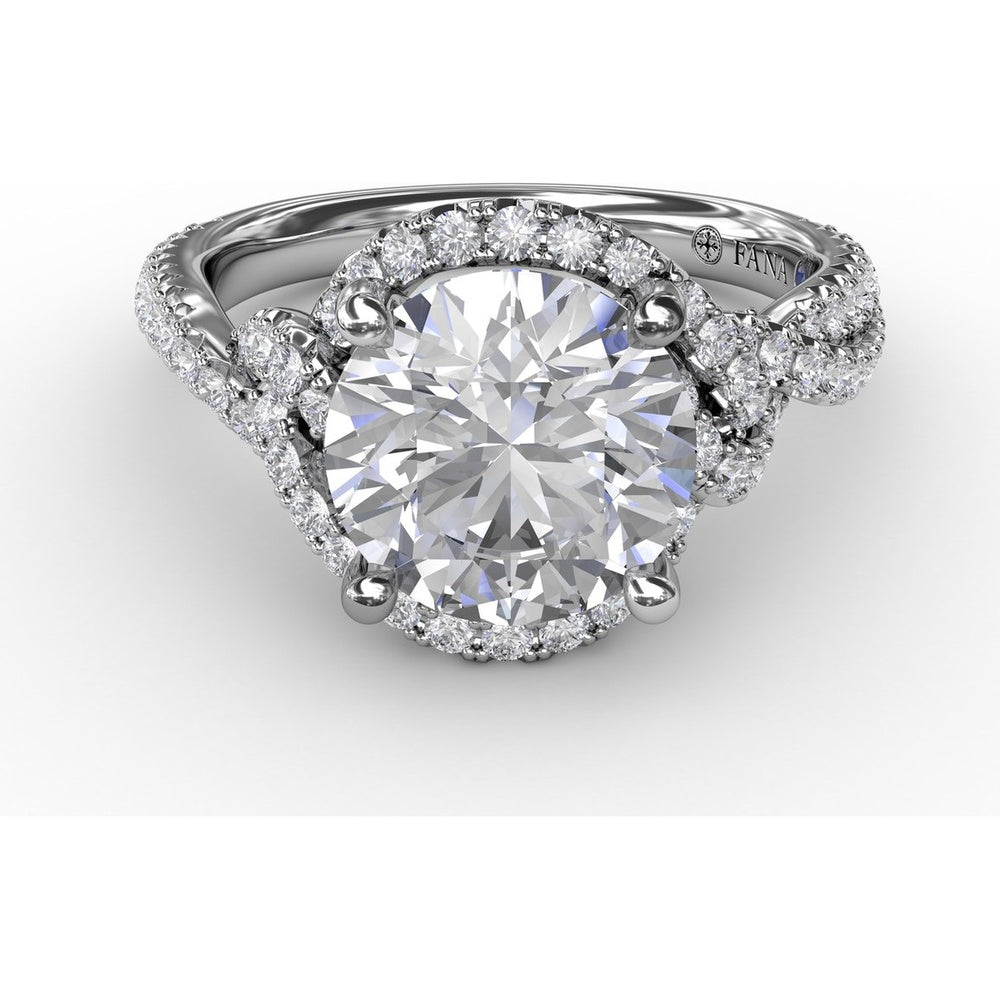 Contemporary Round Diamond Halo Engagement Ring Setting with Twisted Pavé Shank by Fana - 0.70 Carat Total Diamond Weight