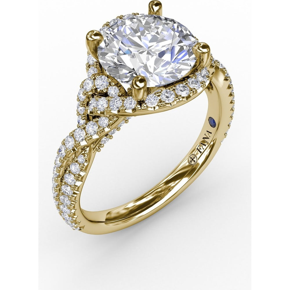 Contemporary Round Diamond Halo Engagement Ring Setting with Twisted Pavé Shank by Fana - 0.70 Carat Total Diamond Weight
