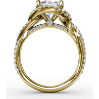 Contemporary Round Diamond Halo Engagement Ring Setting with Twisted Pavé Shank by Fana - 0.70 Carat Total Diamond Weight