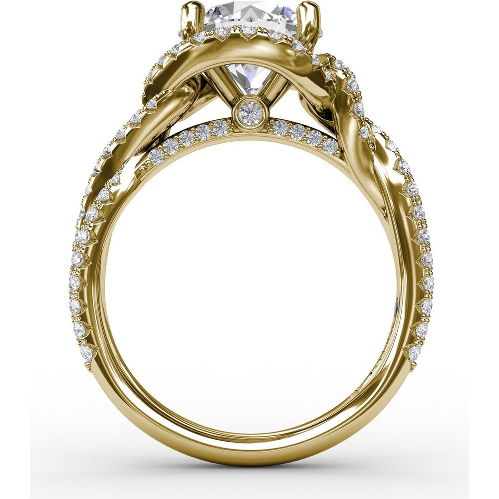 Contemporary Round Diamond Halo Engagement Ring Setting with Twisted Pavé Shank by Fana - 0.70 Carat Total Diamond Weight