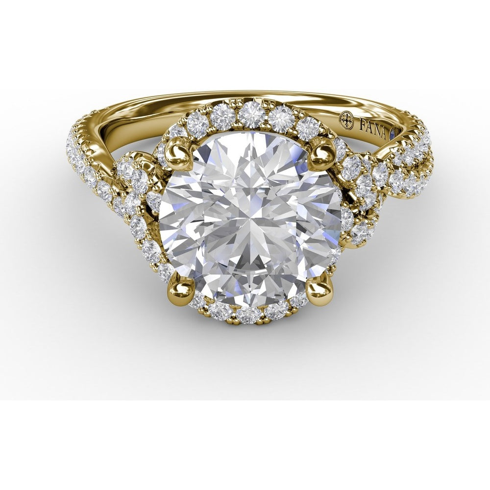 Contemporary Round Diamond Halo Engagement Ring Setting with Twisted Pavé Shank by Fana - 0.70 Carat Total Diamond Weight