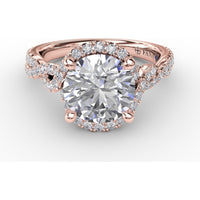 Contemporary Round Diamond Halo Engagement Ring Setting with Twisted Vine Shank and 0.65 Carat Pavé Diamond Total Weight by Fana