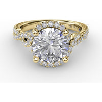 Contemporary Round Diamond Halo Engagement Ring Setting with Twisted Vine Shank and 0.65 Carat Pavé Diamond Total Weight by Fana