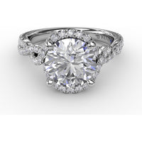 Contemporary Round Diamond Halo Engagement Ring Setting with Twisted Vine Shank and 0.65 Carat Pavé Diamond Total Weight by Fana