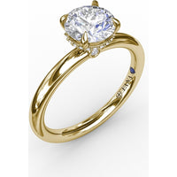 Contemporary Round Diamond Solitaire Engagement Ring Setting with Hidden Pavé Halo by Fana - 0.08 Carat Total Diamond Weight