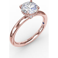 Contemporary Round Diamond Solitaire Engagement Ring Setting with Hidden Pavé Halo by Fana - 0.08 Carat Total Diamond Weight