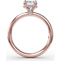 Contemporary Round Diamond Solitaire Engagement Ring Setting with Hidden Pavé Halo by Fana - 0.08 Carat Total Diamond Weight