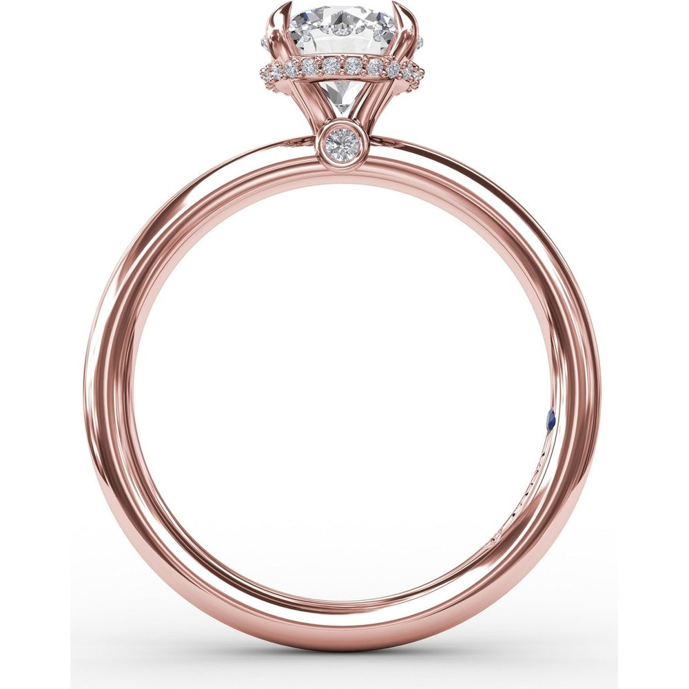 Contemporary Round Diamond Solitaire Engagement Ring Setting with Hidden Pavé Halo by Fana - 0.08 Carat Total Diamond Weight