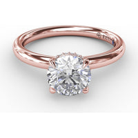 Contemporary Round Diamond Solitaire Engagement Ring Setting with Hidden Pavé Halo by Fana - 0.08 Carat Total Diamond Weight