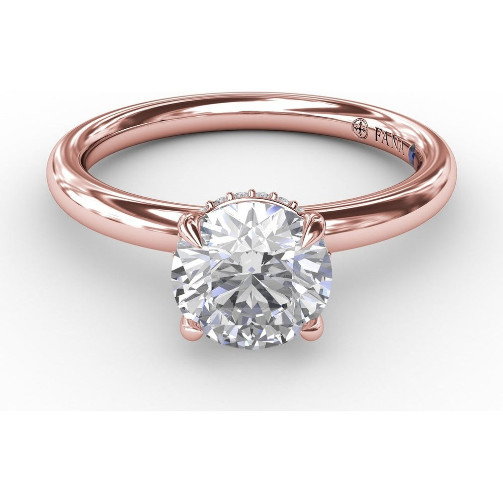 Contemporary Round Diamond Solitaire Engagement Ring Setting with Hidden Pavé Halo by Fana - 0.08 Carat Total Diamond Weight