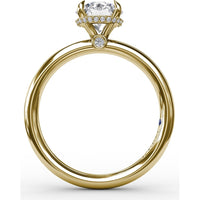 Contemporary Round Diamond Solitaire Engagement Ring Setting with Hidden Pavé Halo by Fana - 0.08 Carat Total Diamond Weight