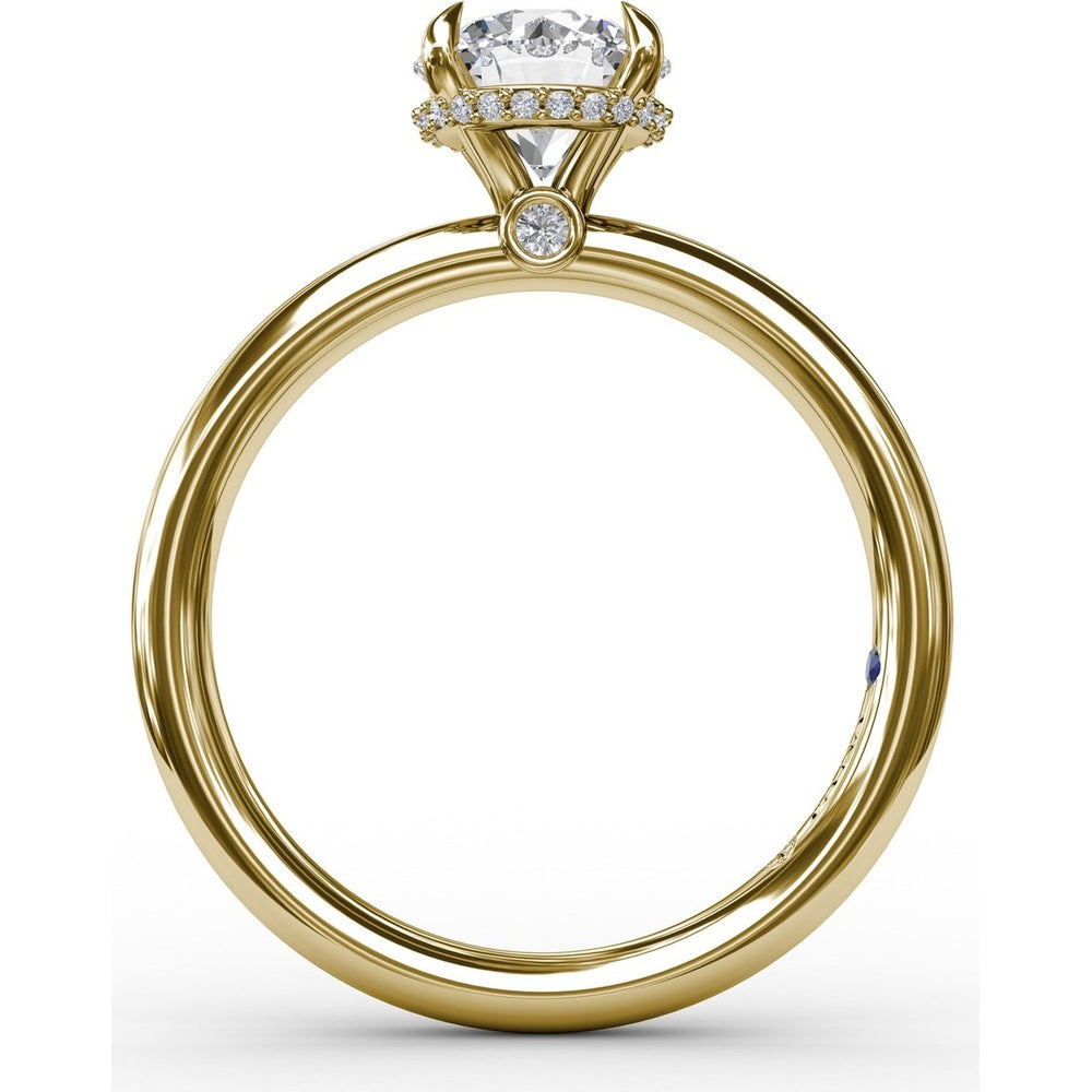 Contemporary Round Diamond Solitaire Engagement Ring Setting with Hidden Pavé Halo by Fana - 0.08 Carat Total Diamond Weight