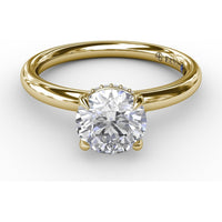 Contemporary Round Diamond Solitaire Engagement Ring Setting with Hidden Pavé Halo by Fana - 0.08 Carat Total Diamond Weight