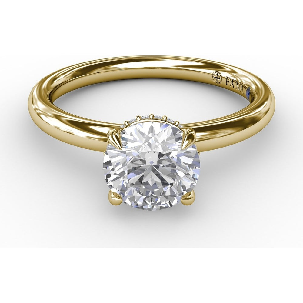 Contemporary Round Diamond Solitaire Engagement Ring Setting with Hidden Pavé Halo by Fana - 0.08 Carat Total Diamond Weight