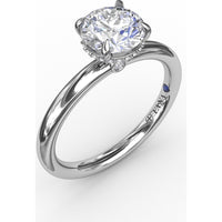 Contemporary Round Diamond Solitaire Engagement Ring Setting with Hidden Pavé Halo by Fana - 0.08 Carat Total Diamond Weight