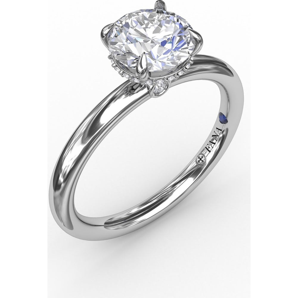 Contemporary Round Diamond Solitaire Engagement Ring Setting with Hidden Pavé Halo by Fana - 0.08 Carat Total Diamond Weight