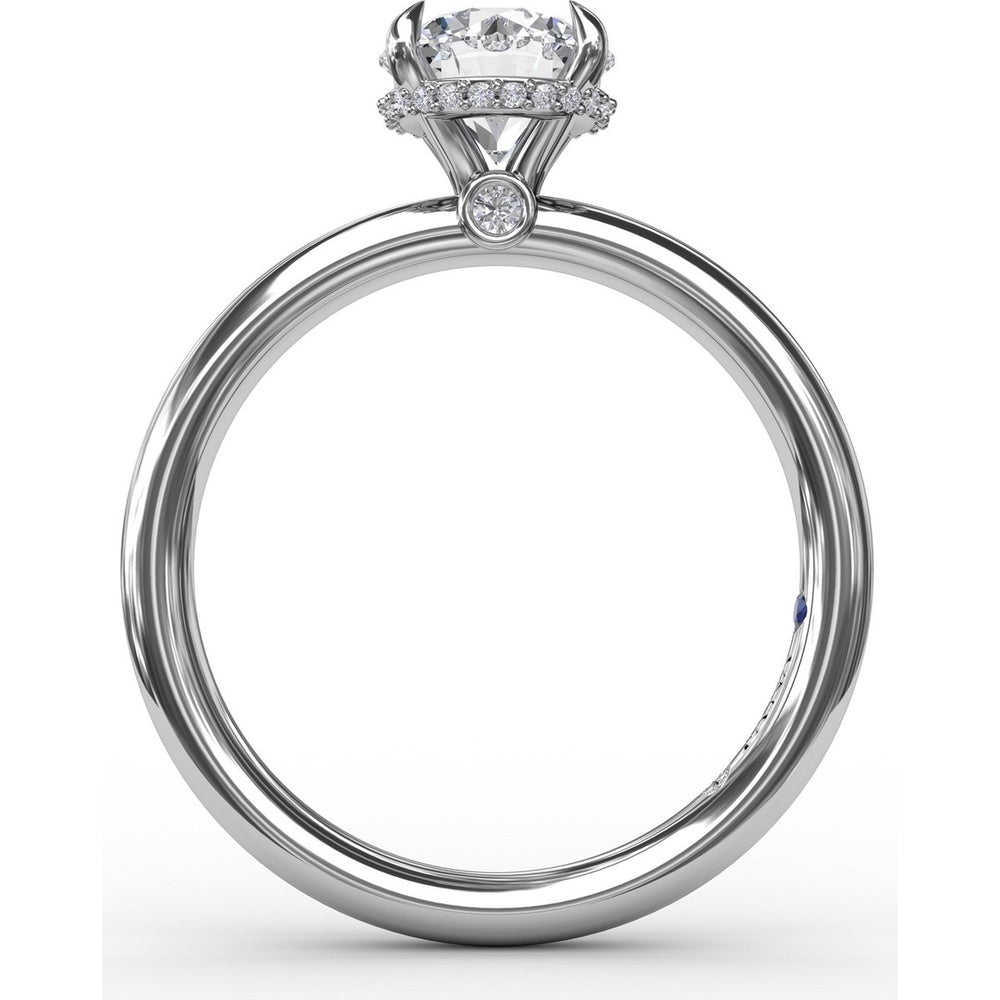 Contemporary Round Diamond Solitaire Engagement Ring Setting with Hidden Pavé Halo by Fana - 0.08 Carat Total Diamond Weight