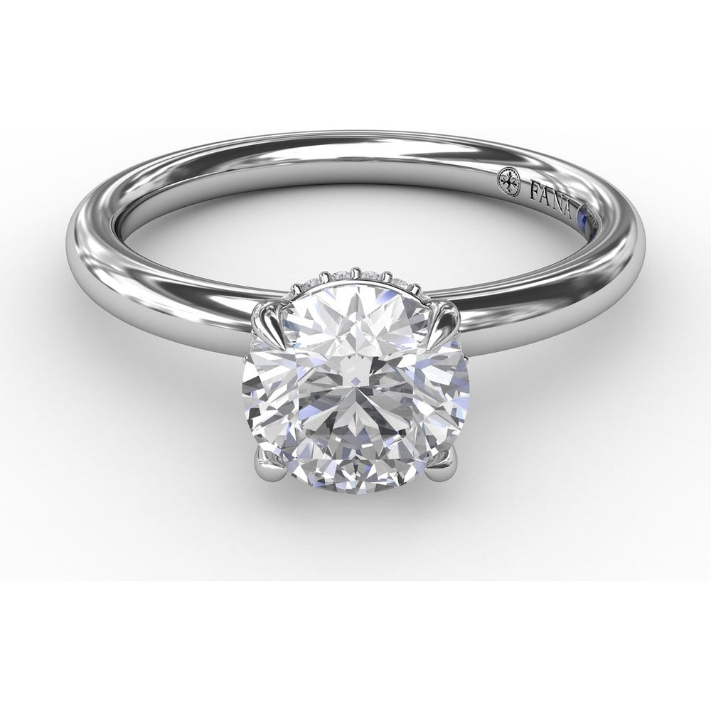 Contemporary Round Diamond Solitaire Engagement Ring Setting with Hidden Pavé Halo by Fana - 0.08 Carat Total Diamond Weight