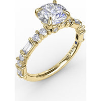 Contemporary Solitaire Engagement Ring Setting with Alternating Baguette and Round Diamond Accents and Chevron Hidden Halo by Fana - 0.51 Carat Total Diamond Weight