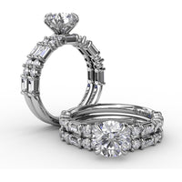 Contemporary Solitaire Engagement Ring Setting with Alternating Baguette and Round Diamond Accents and Chevron Hidden Halo by Fana - 0.51 Carat Total Diamond Weight